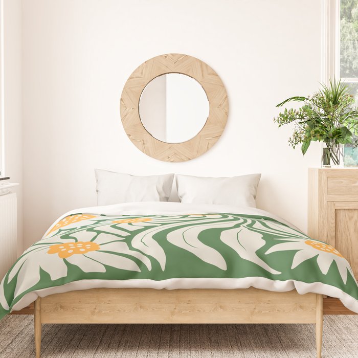 White Camellia & Fern Green Duvet Cover Gallery Image 3