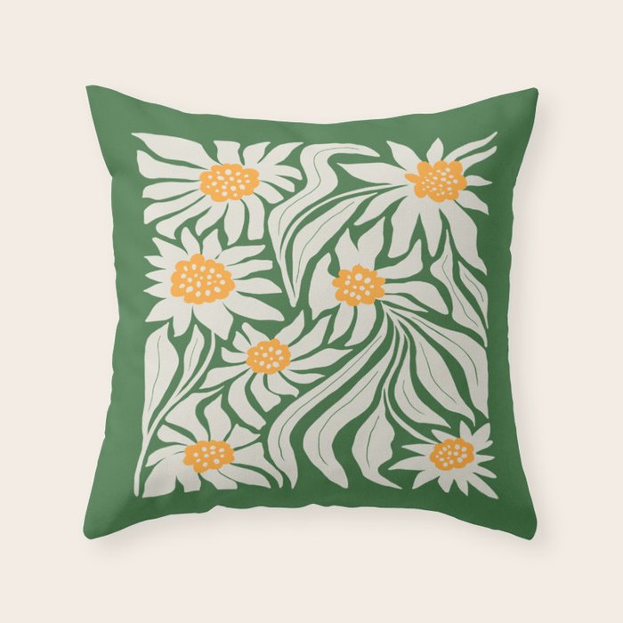 White Camellia & Fern Green Throw Pillow Gallery Image 6