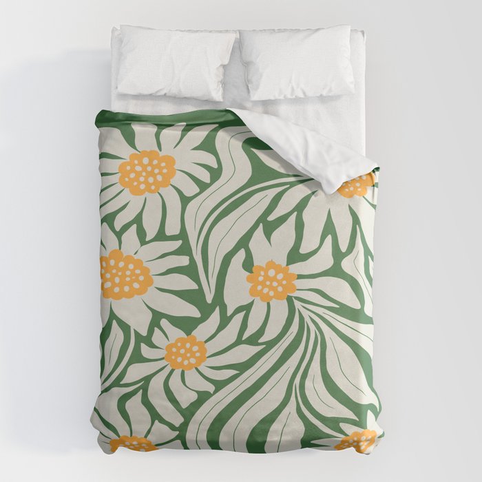 White Camellia & Fern Green Duvet Cover Gallery Image 1
