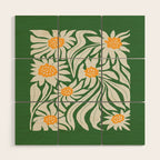 White Camellia & Fern Green Wood Wall Art Gallery Image 1