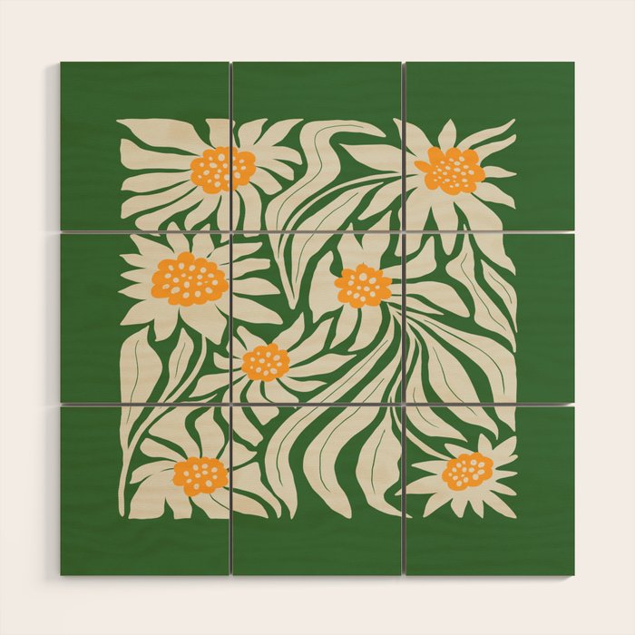 White Camellia & Fern Green Wood Wall Art Gallery Image 1