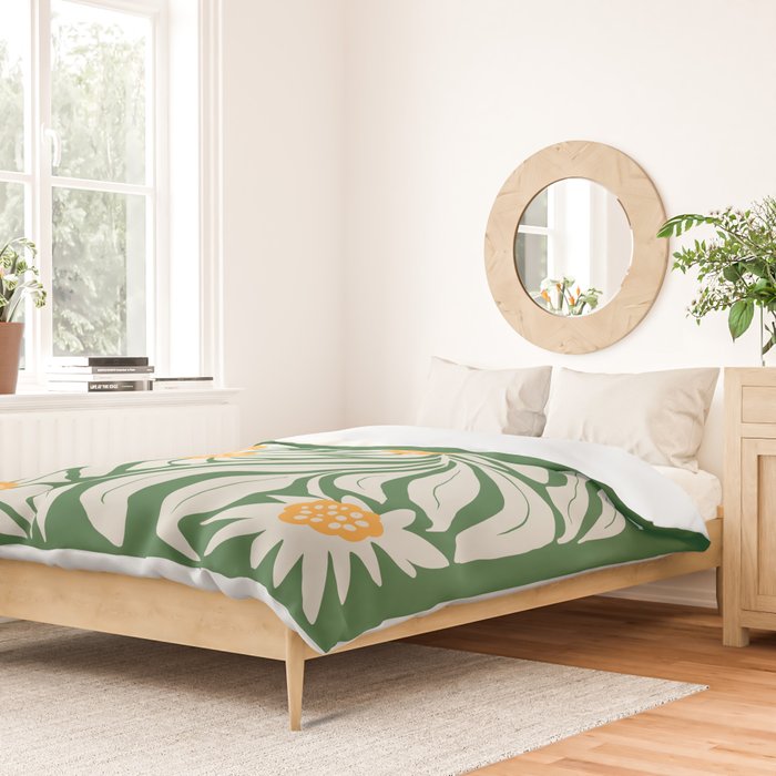 White Camellia & Fern Green Duvet Cover Gallery Image 2