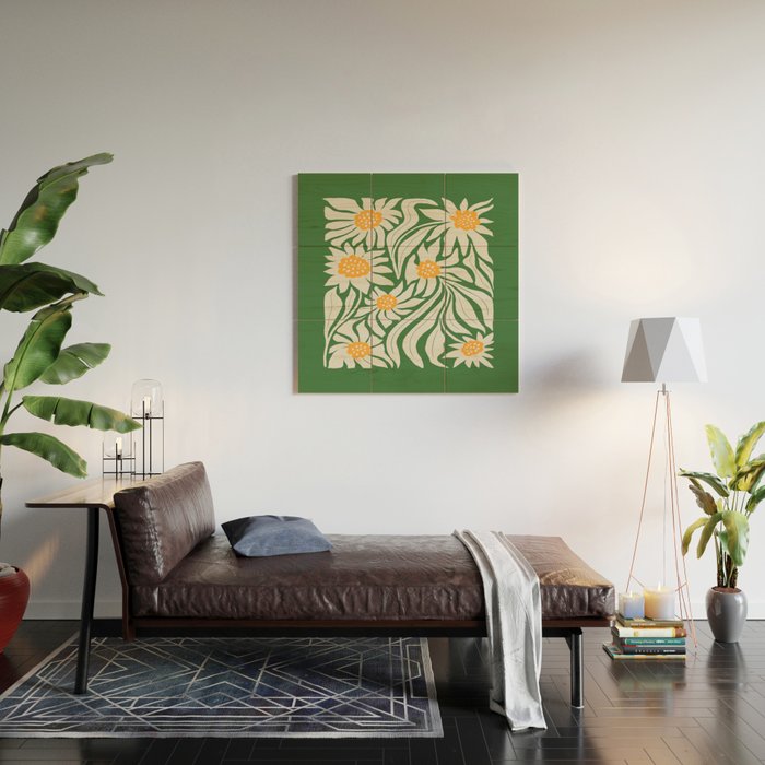 White Camellia & Fern Green Wood Wall Art Gallery Image 2