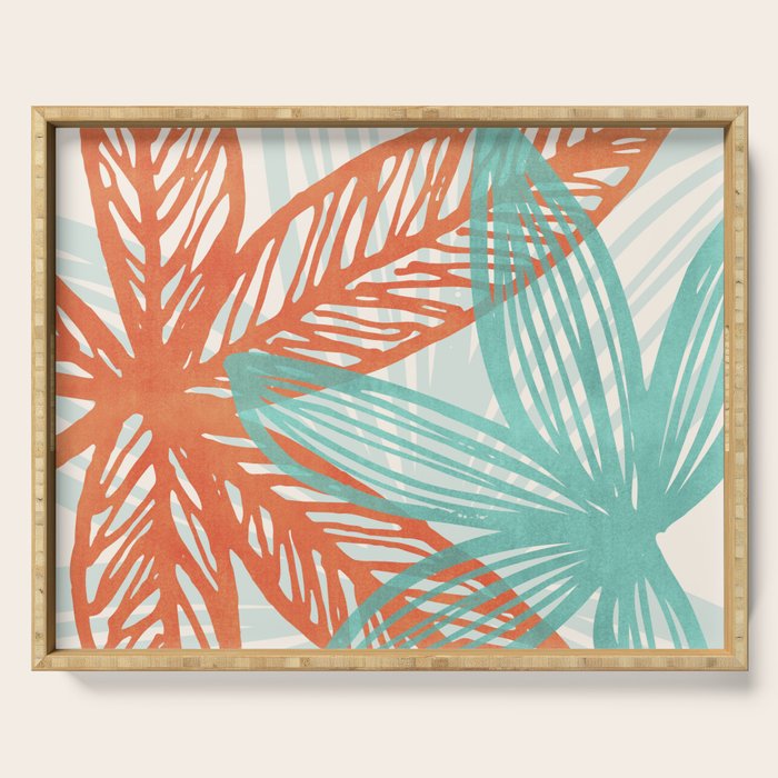 Coral and Aqua Coastal Print Serving Tray Gallery Image 1