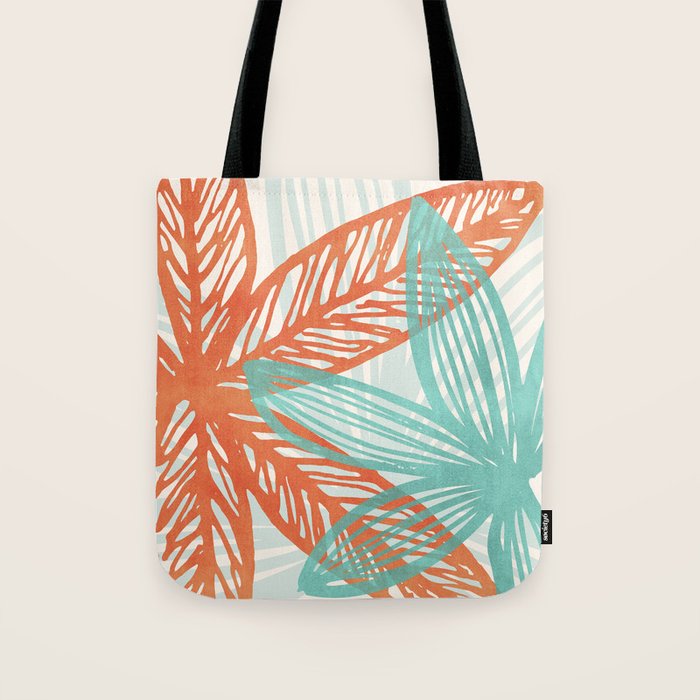 Coral and Aqua Coastal Print Tote Bag Gallery Image 1