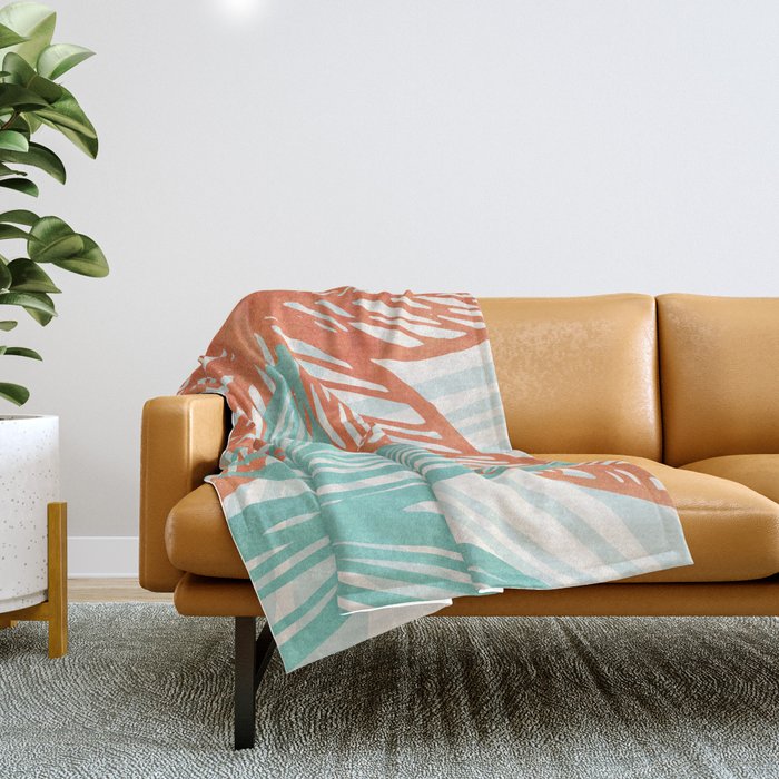 Coral and Aqua Coastal Print Throw Blanket Gallery Image 1