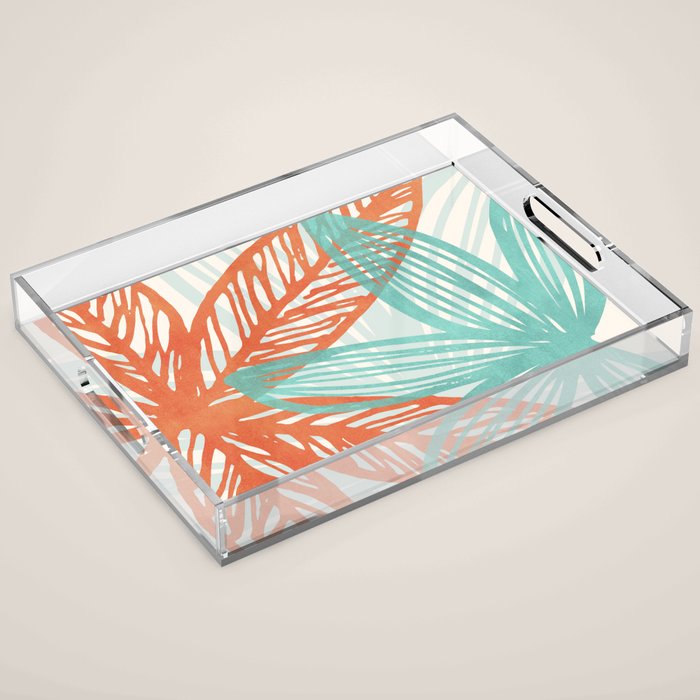Coral and Aqua Coastal Print Acrylic Tray Gallery Image 1