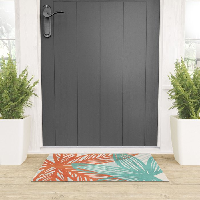 Coral and Aqua Coastal Print Welcome Mat Gallery Image 3