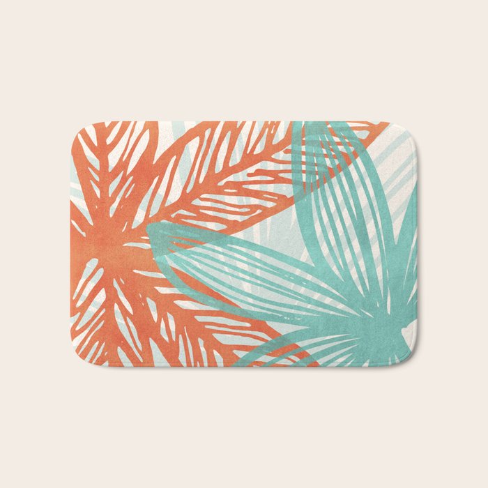 Coral and Aqua Coastal Print Bath Mat Gallery Image 1