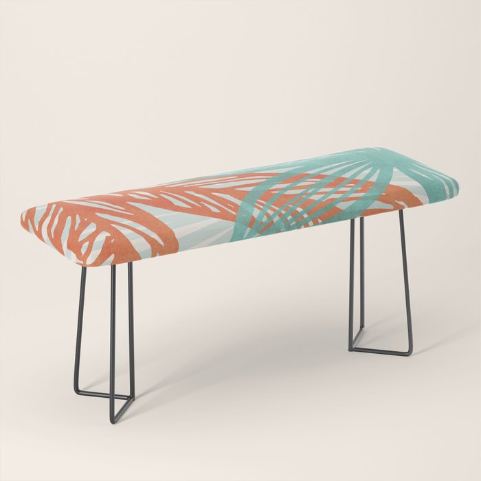 Coral and Aqua Coastal Print Bench Gallery Image 1