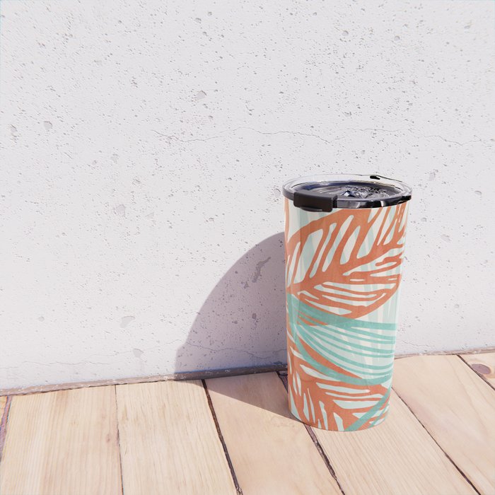 Coral and Aqua Coastal Print Travel Mug Gallery Image 4
