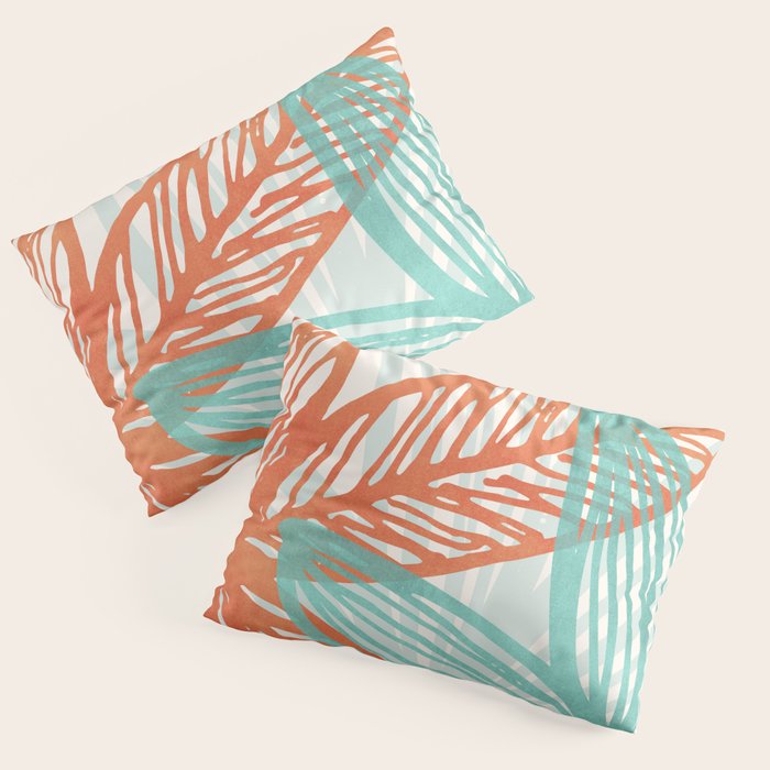 Coral and Aqua Coastal Print Pillow Sham Gallery Image 1