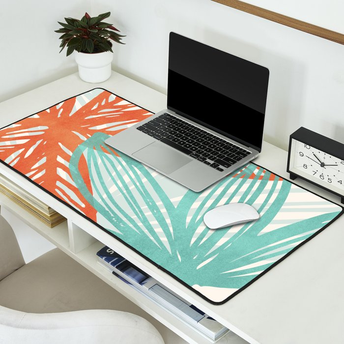 Coral and Aqua Coastal Print Desk Mat Gallery Image 2