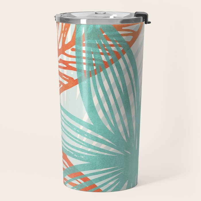 Coral and Aqua Coastal Print Travel Mug Gallery Image 2