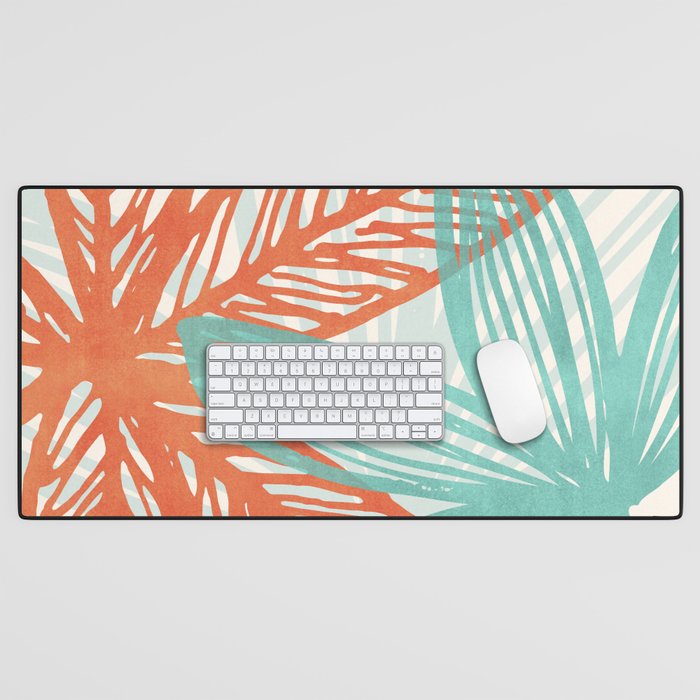 Coral and Aqua Coastal Print Desk Mat Gallery Image 1