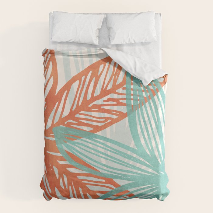 Coral and Aqua Coastal Print Duvet Cover Gallery Image 1