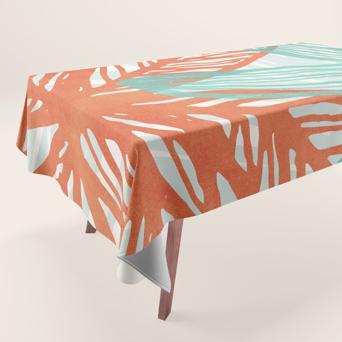 Coral and Aqua Coastal Print Tablecloth Gallery Image 1