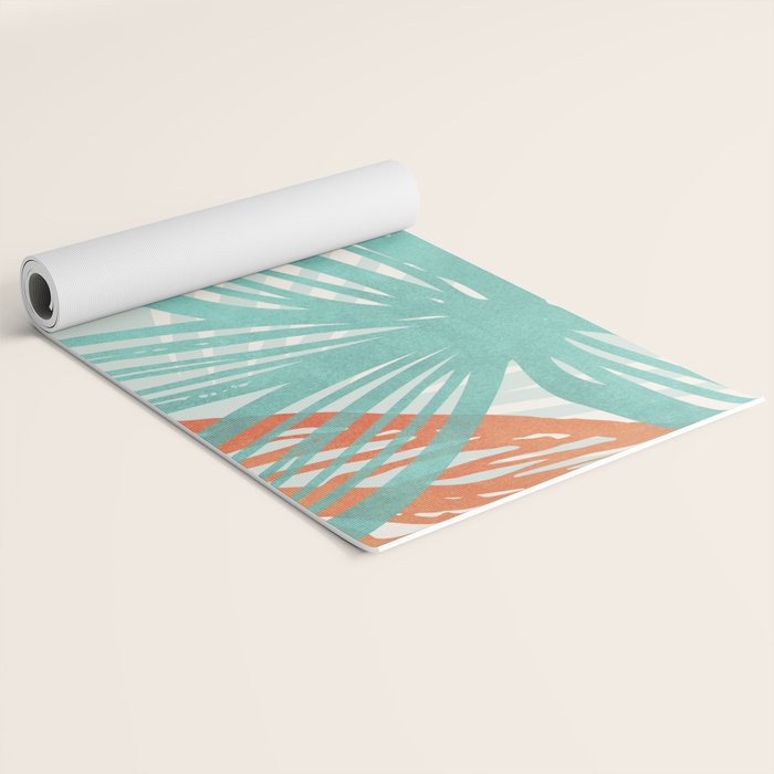 Coral and Aqua Coastal Print Yoga Mat Gallery Image 2