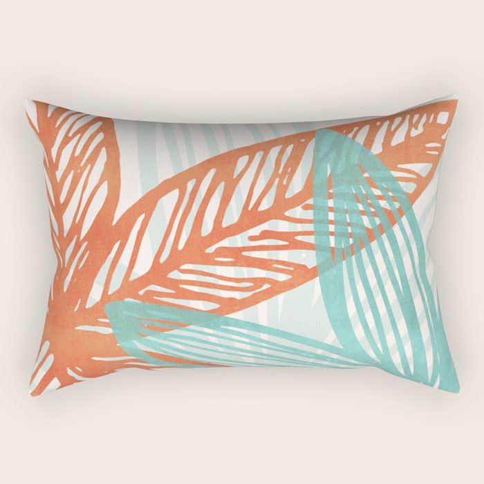 Coral and Aqua Coastal Print Rectangular Pillow Gallery Image 2