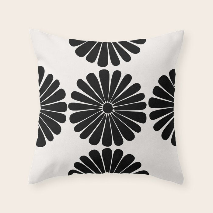 Retro Daisy Abstract I Black and White Bold Floral Throw Pillow Gallery Image 6