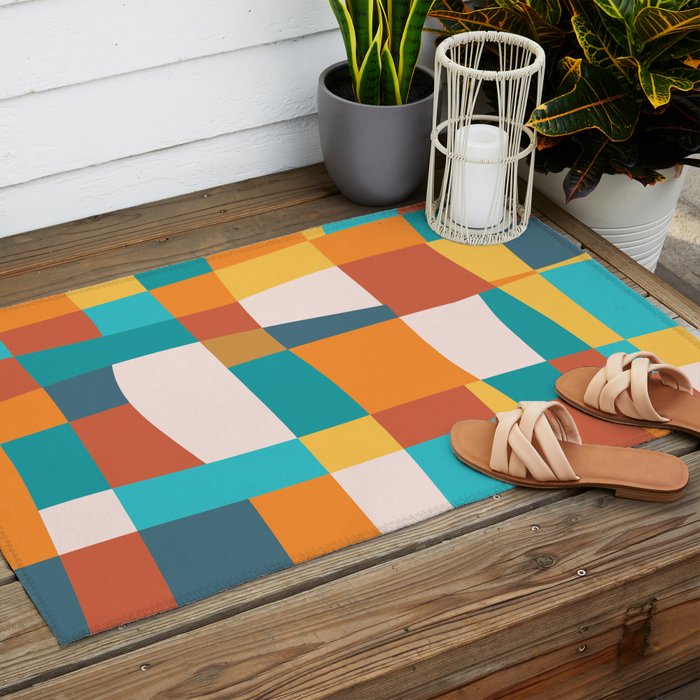 Geometric Checkered Prints Outdoor Rug Gallery Image 2