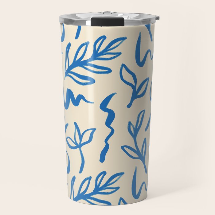 Blue organic watercolor nature art pattern Travel Mug Gallery Image 1