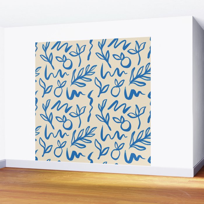 Blue organic watercolor nature art pattern Wall Mural Gallery Image 2