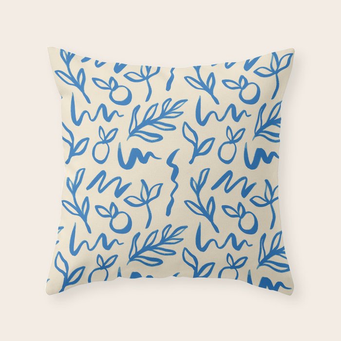 Blue organic watercolor nature art pattern Throw Pillow Gallery Image 1