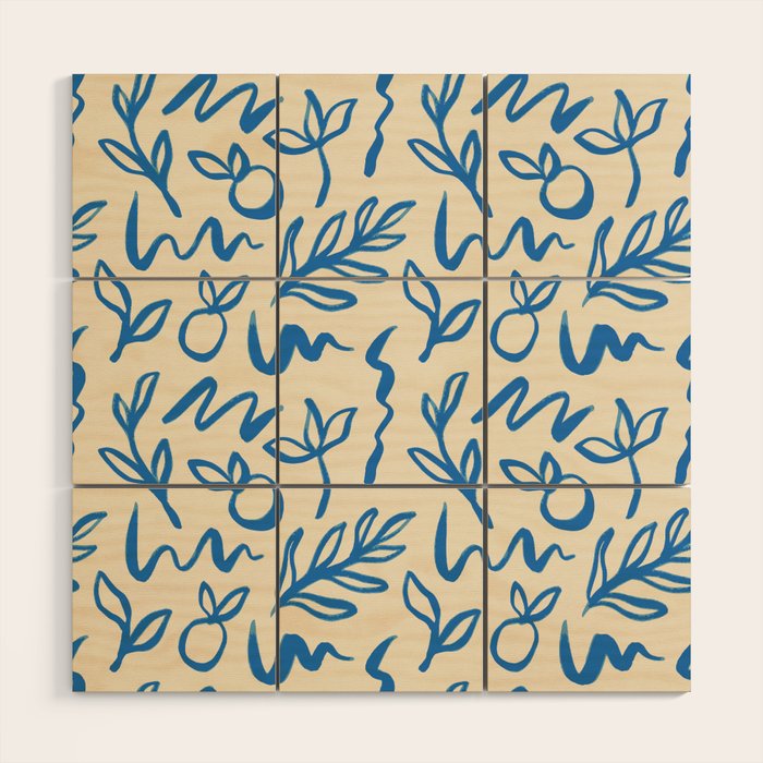 Blue organic watercolor nature art pattern Wood Wall Art Gallery Image 1