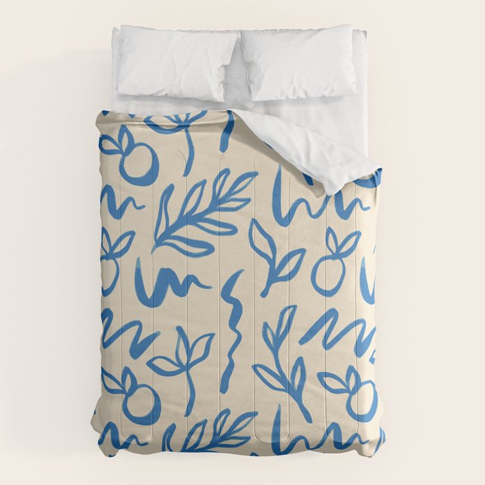 Blue organic watercolor nature art pattern Comforter Gallery Image 6