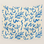 Blue organic watercolor nature art pattern Wall Tapestry Gallery Image 4
