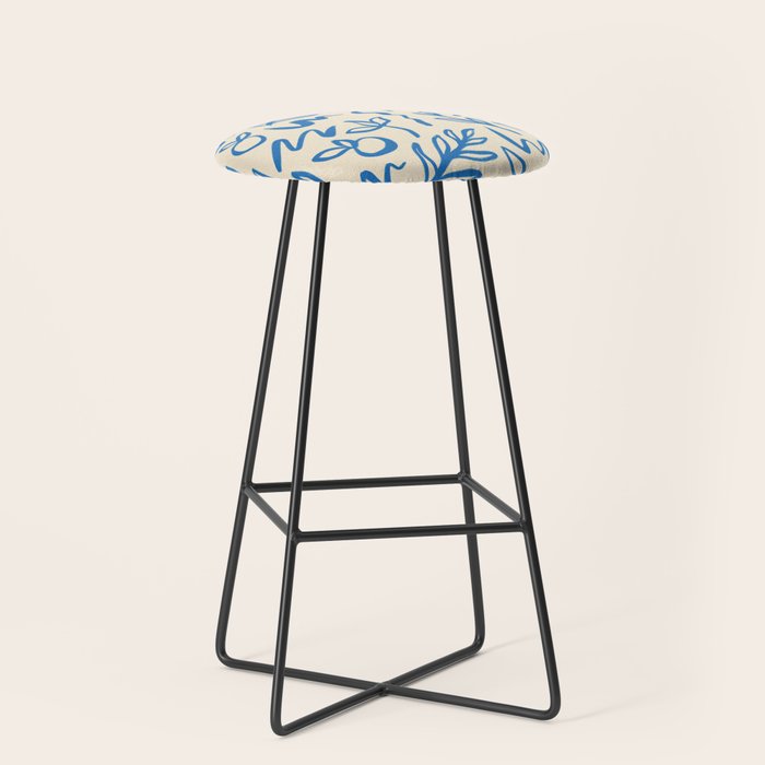Blue organic watercolor nature art pattern Stool Gallery Image 1