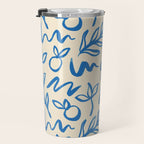 Blue organic watercolor nature art pattern Travel Mug Gallery Image 3