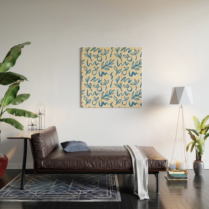 Blue organic watercolor nature art pattern Wood Wall Art Gallery Image 2