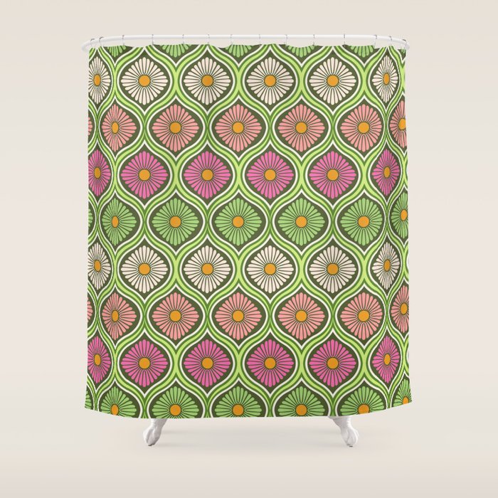Groovy 70s Retro Mod Daisy Flowers Shower Curtain Gallery Image 1