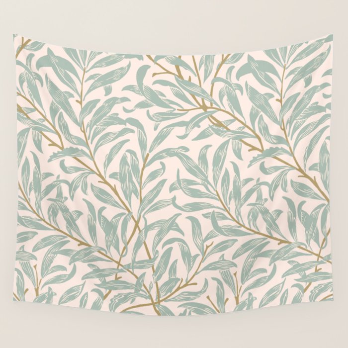 William Morris Willow Bough Pink Mint Wall Tapestry Gallery Image 1