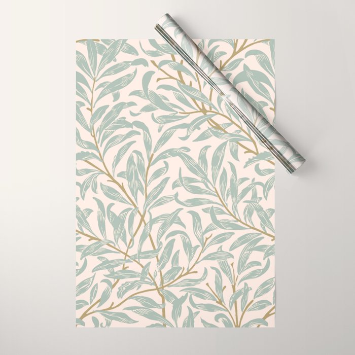 William Morris Willow Bough Pink Mint Wrapping Paper Gallery Image 1