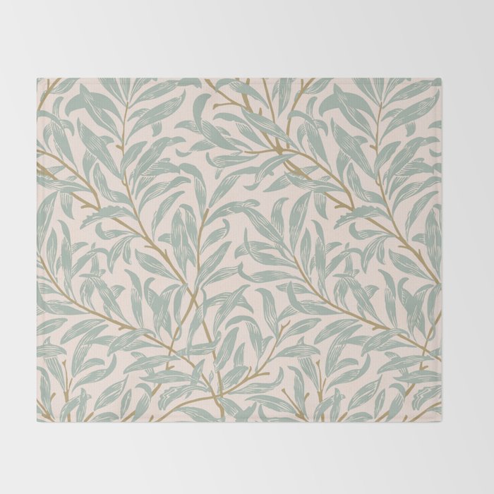 William Morris Willow Bough Pink Mint Throw Blanket Gallery Image 2