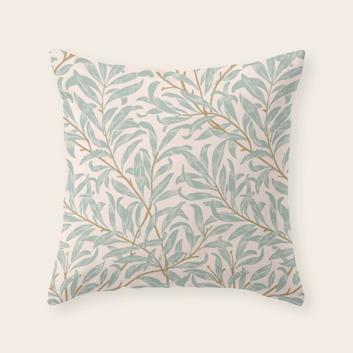 William Morris Willow Bough Pink Mint Throw Pillow Gallery Image 1