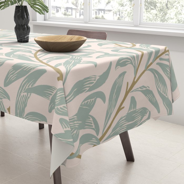 William Morris Willow Bough Pink Mint Tablecloth Gallery Image 3