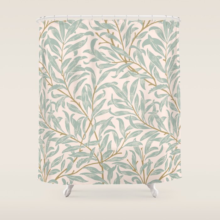 William Morris Willow Bough Pink Mint Shower Curtain Gallery Image 1