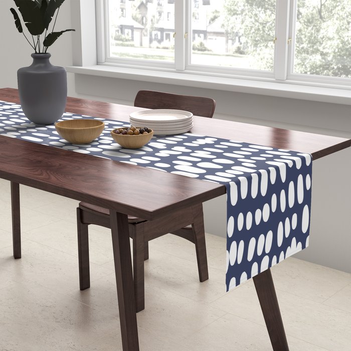 Spotted Preppy Dots Abstract in Navy Blue Table Runner Gallery Image 2