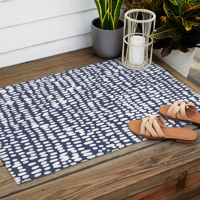 Spotted Preppy Dots Abstract in Navy Blue Outdoor Rug Gallery Image 2