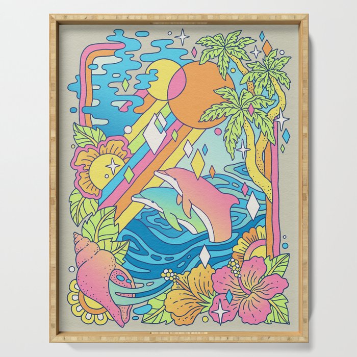 Paradise Visions | Tropical Neon Ocean Escape Serving Tray Gallery Image 1