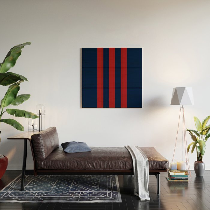 Navy Three Red Bars Wood Wall Art Gallery Image 2