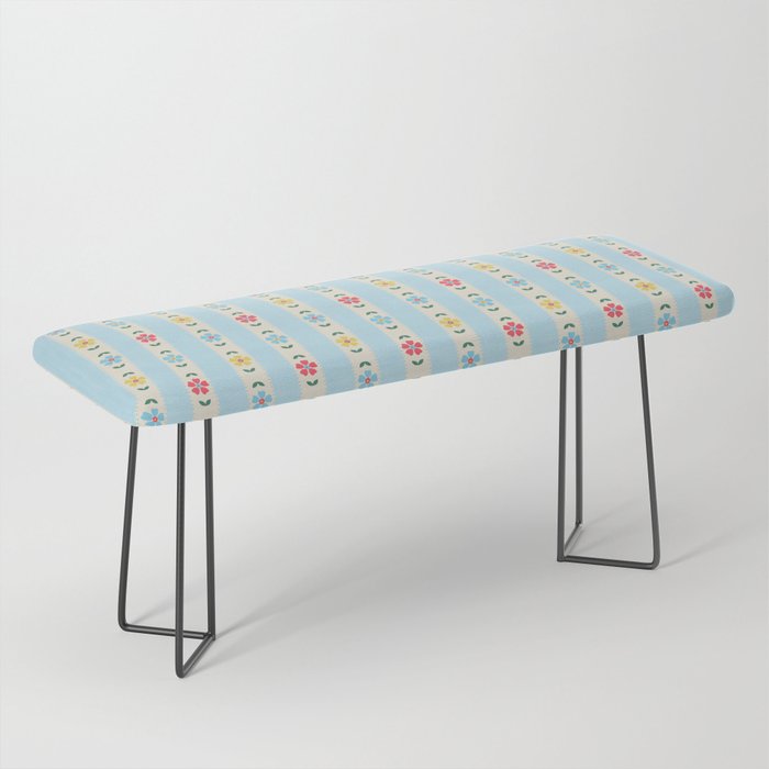 Granny Style Vintage Florals And Light Blue Stripes Bench Gallery Image 1