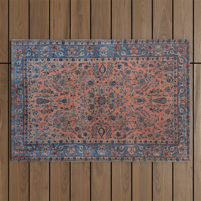 Manchester Kashan Floral Peach Persian Rug Print Outdoor Rug Gallery Image 1