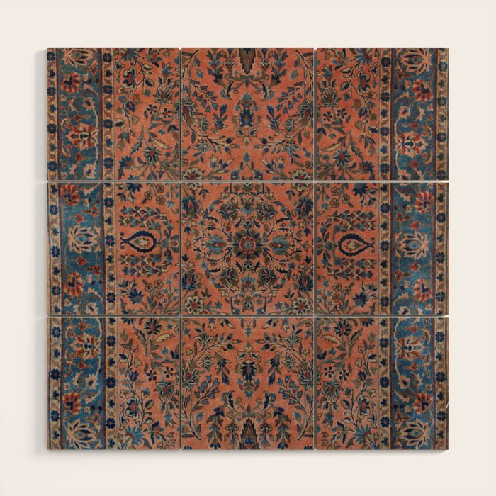 Manchester Kashan Floral Peach Persian Rug Print Wood Wall Art Gallery Image 1