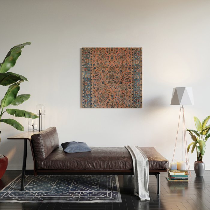 Manchester Kashan Floral Peach Persian Rug Print Wood Wall Art Gallery Image 2
