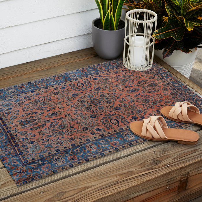 Manchester Kashan Floral Peach Persian Rug Print Outdoor Rug Gallery Image 2